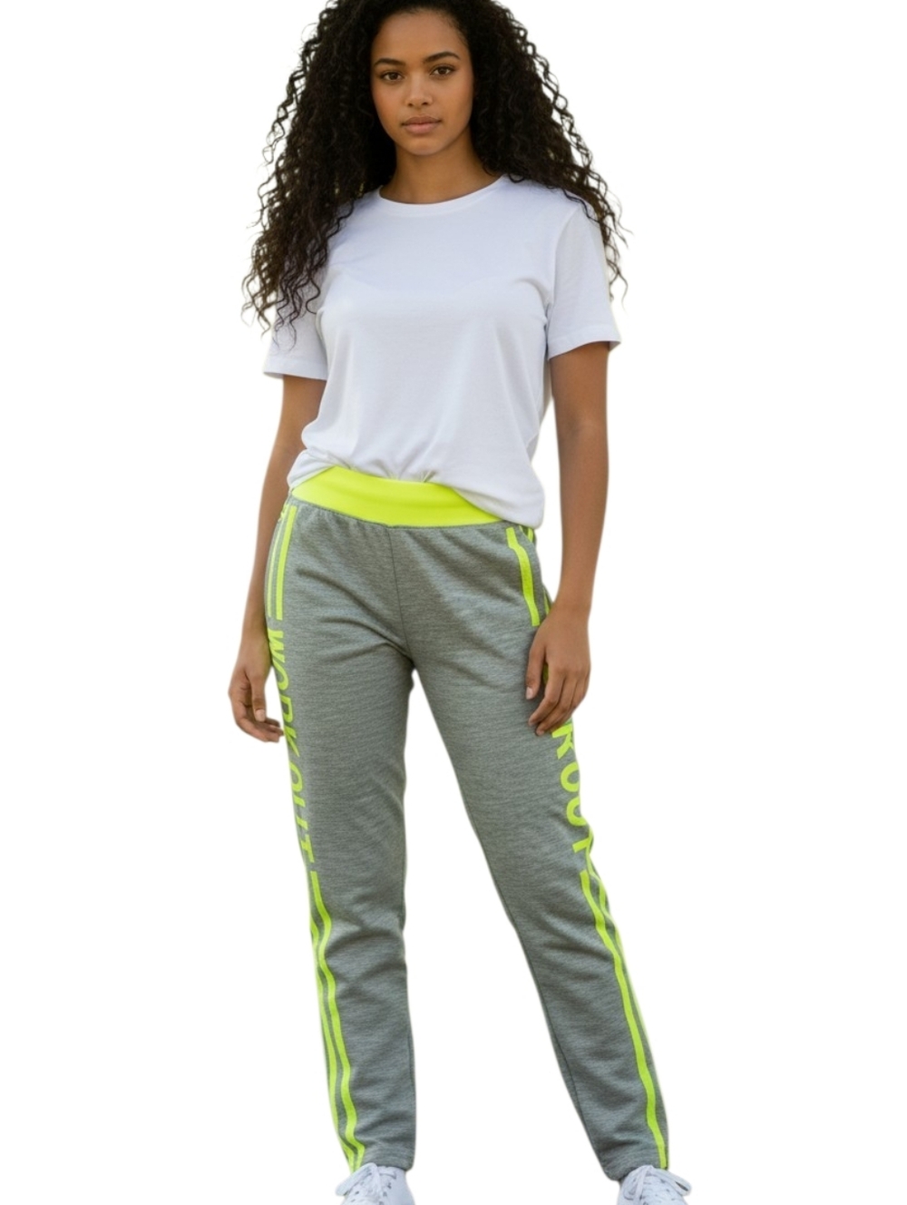 Grey & Neon Yellow Active Leggings